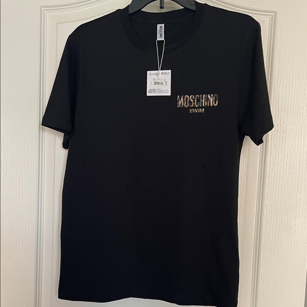 Moschino Black Tee with Gold Logo